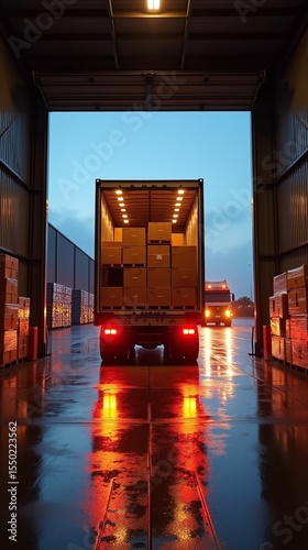 A truck loaded with cardboard boxes