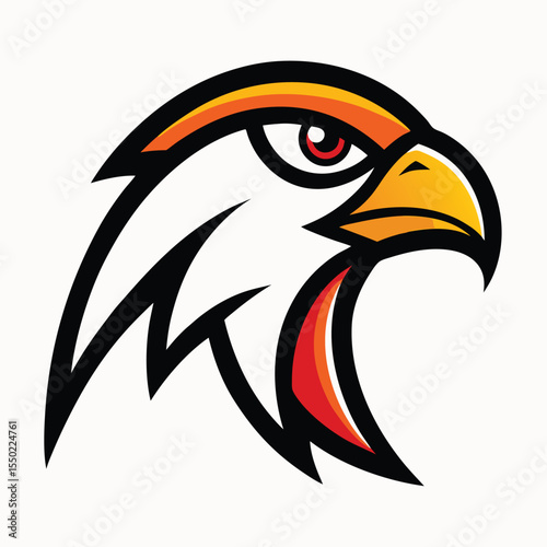 Dynamic kestrel bird head mascot logo design with bold colors and modern typography