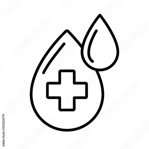 Drops of blood line art icon isolated on white background. Medical, healthcare, donation, lab testing, or blood transfusion design.