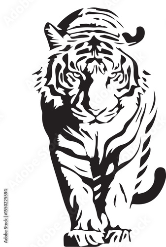 Powerful Black and White Tiger Illustration