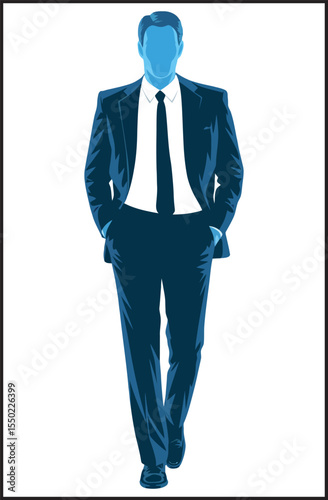 Business Man Walking Blue Suit Silhouette - Professional Executive Confident Stride Icon
