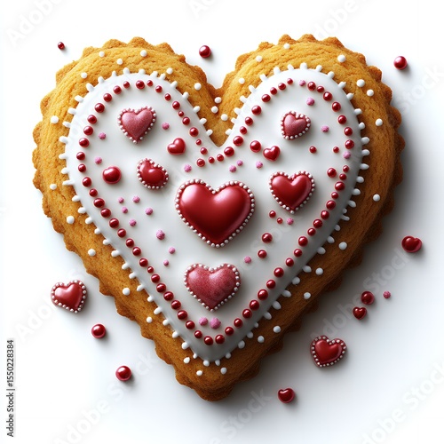 Delicious Heart Shaped Valentine s Cookie Decorated with Red and Pink Hearts and Pearls