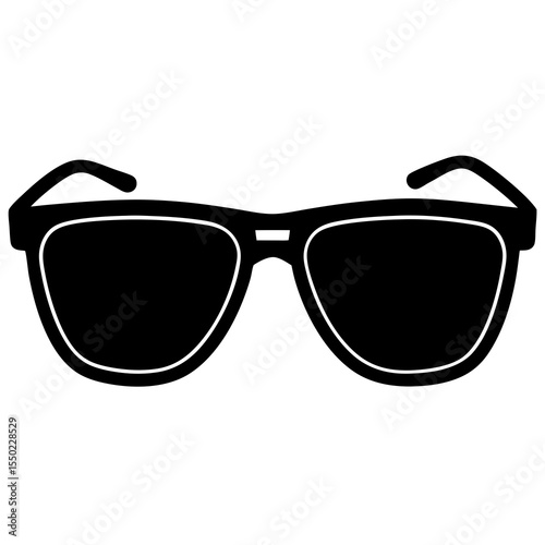 Trendy Sunglasses: A minimalist, black and white silhouette of a modern sunglasses, perfect for conveying style, fashion, and summer vibes. 