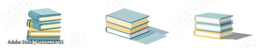 Stacked books in pastel colors with shadows on white background  