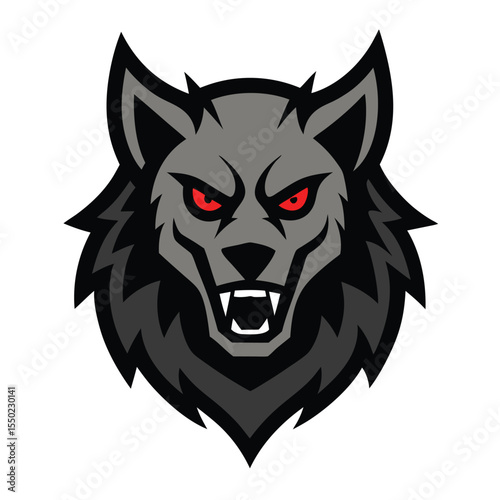 Fierce werewolf head mascot logo design with a menacing expression on white