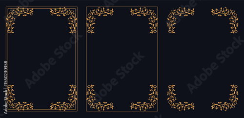 Corner frame, Set of vintage frames, Set of Decorative vintage frames and borders set,Gold