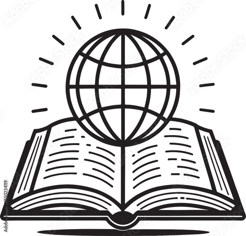 Open book with a glowing globe on top symbolizing knowledge and global learning
