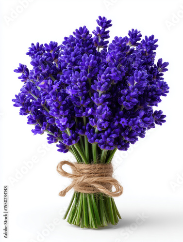 Purple hyacinth flowers in burlap vase on white background
