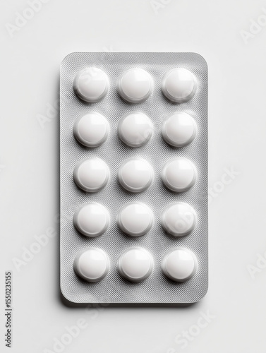 White pills in blister pack on clean background
