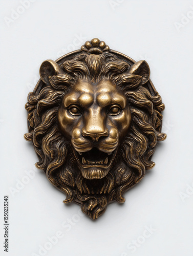 Bronze lion head wall sculpture isolated on white
