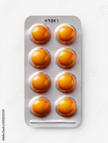 Orange pills in blister pack on white background

