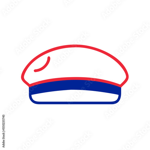 French beret with red and blue outline on white background  