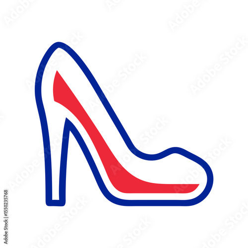 Stylish red high heel shoe illustration with blue outline  