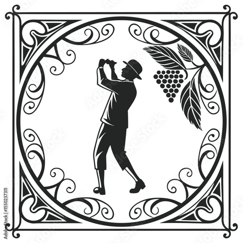 Ornamental Frame Featuring Vineyard Observer Scene vector