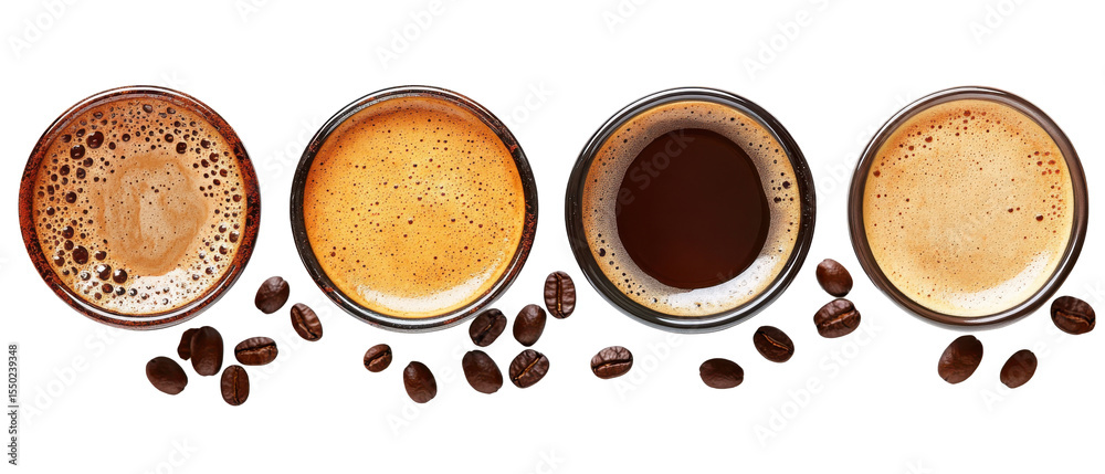 Obraz premium Awakening Fresh Aroma of Coffee Beans Delight on transparent background. cut flower elements, garden themed designs. Top view high quality PNG.