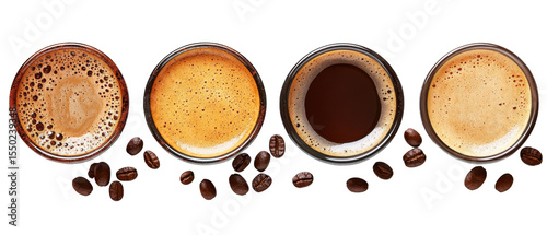 Awakening Fresh Aroma of Coffee Beans Delight on transparent background. cut flower elements, garden themed designs. Top view high quality PNG.