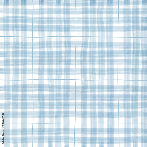 Blue Plaid Gingham Madras Check Hand Drawn Background Pattern Overlay