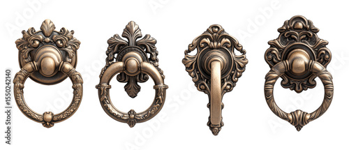 Stylish Elegance with Decorative Door Knockers on transparent background. cut flower elements, garden themed designs. Top view high quality PNG.