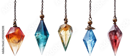 Transform Your Space with Elegant Crystal Pendulums on transparent background. cut flower elements, garden themed designs. Top view high quality PNG.