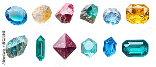 Vibrant Gemstone Accents for Exquisite Garden Designs on transparent background. cut flower elements, garden themed designs. Top view high quality PNG.