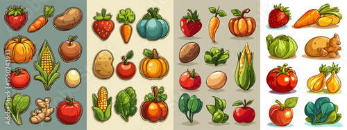 Colorful Hand-Drawn Vegetable and Fruit Illustrations for Creative Projects