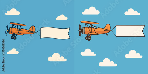 Airplane Pulling Blank Banner in Blue Sky with Clouds
