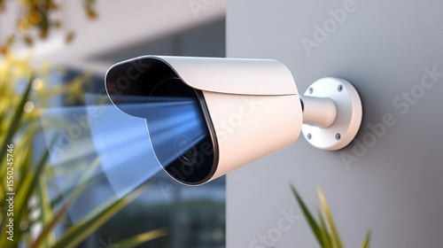 PNG Modern outdoor surveillance camera with night vision functionality on wall mount