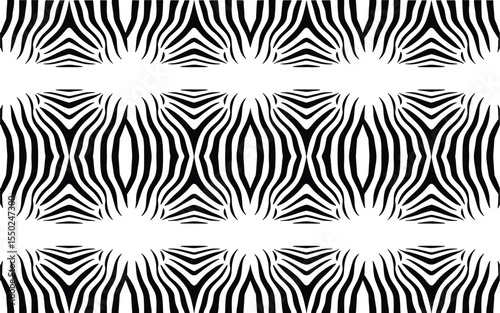 Zebra Stripes Pattern: A seamless pattern featuring a stylish black and white zebra stripes design. Perfect for fashion, textile, and design projects.