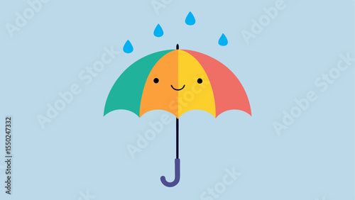 Concept 4 An illustration shows a cheerful colored umbrella with an array of holes surrounded by cascading raindrops. The umbrella is leaning slightly and the holder looks up at it