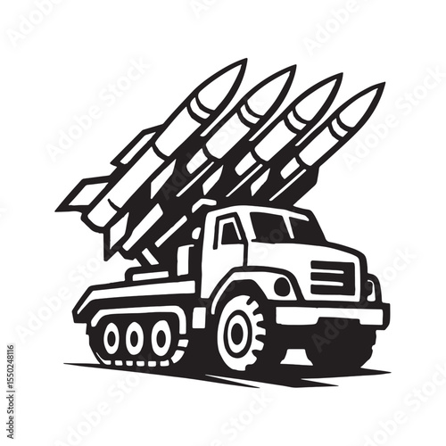 Powerful rocket launcher truck vector design with bold black outlines