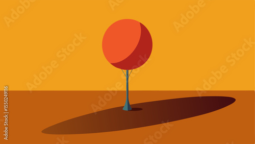 Balloon and Tree Silhouette A bright background featuring a large round balloon floating above a stylized minimalist tree. The balloon casts a soft shadow on the ground creating a