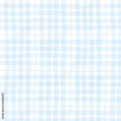 Blue Plaid Gingham Madras Check Hand Drawn Background Pattern Overlay