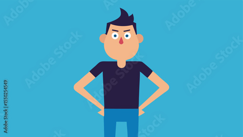 Dramatic Stance A character with exaggerated features stands with hands on their hips head tilted to one side. Their eyes are rolled back so far that only the whites are visible