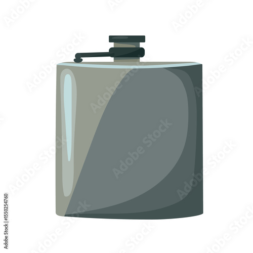 Camping metal flask, Forest travel. Flat vector clipart, illustration with isolated background.