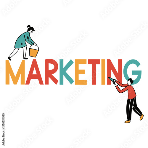 Vector creative illustration of marketing word lettering typogra