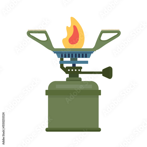 Camping gas burner, Forest travel. Flat vector clipart, illustration with isolated background.