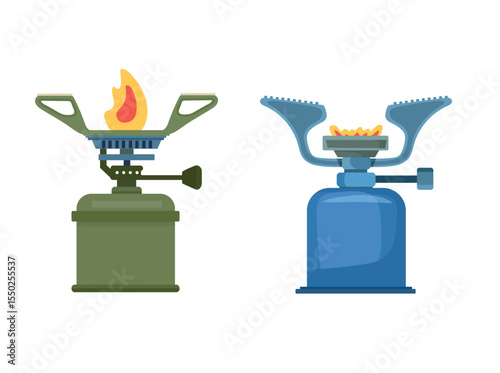 Camping gas burner, Forest travel. Flat vector clipart, illustration with isolated background.