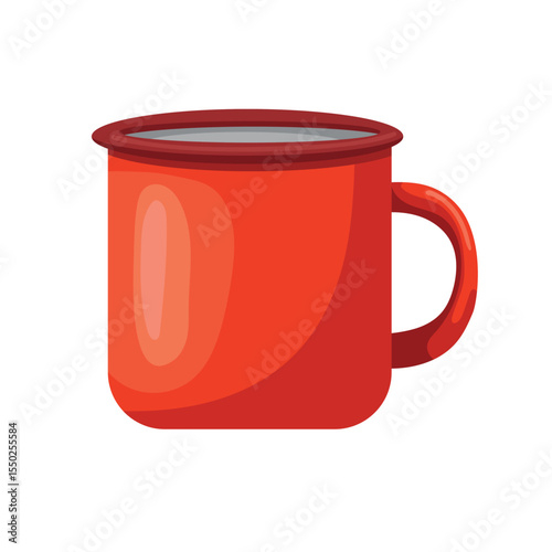 Camping enamel mug, Forest travel. Flat vector clipart, illustration with isolated background.