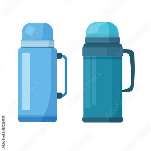 Camping thermos, Forest travel. Flat vector clipart, illustration with isolated background.