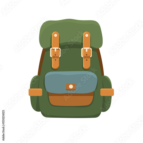 Camping backpack, Forest travel. Flat vector clipart, illustration with isolated background.