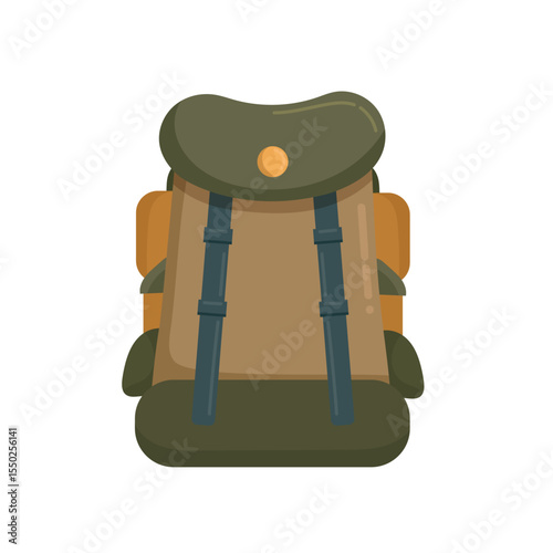 Camping backpack, Forest travel. Flat vector clipart, illustration with isolated background.