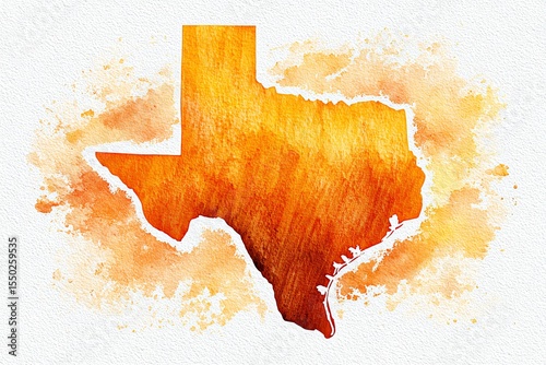 grunge watercolor map of Texas with desert-inspired hues and rough brush textures, no symbols, artistic style