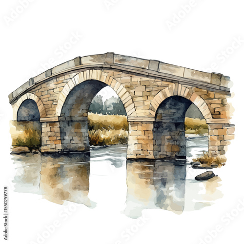 Santur Bridge, watercolor painting vector, isolated on a white background.