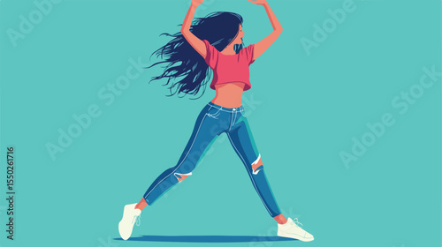 Young Woman Dancing Flat Vector Illustration