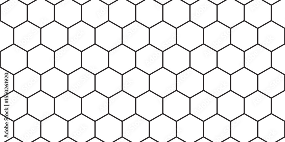 Honeycomb mosaic hexagons background. Plain hexagon grid with bold cells. Hexagon cells. Seamless tileable vector illustration