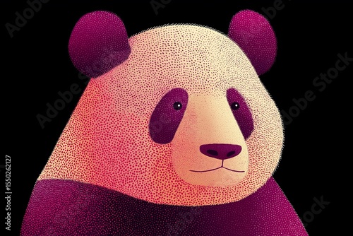 Portrait illustration of a panda bear with purple and pink gradient
