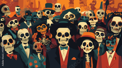 Day of the Dead Poster Flat Vector Illustration