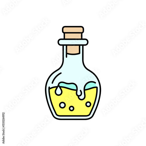 Colorful potion bottle with yellow liquid and cork stopper, concept of Fantasy Loot & RPG Icons  