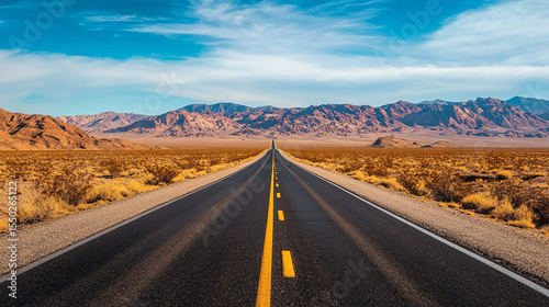 Long empty road through desert landscape