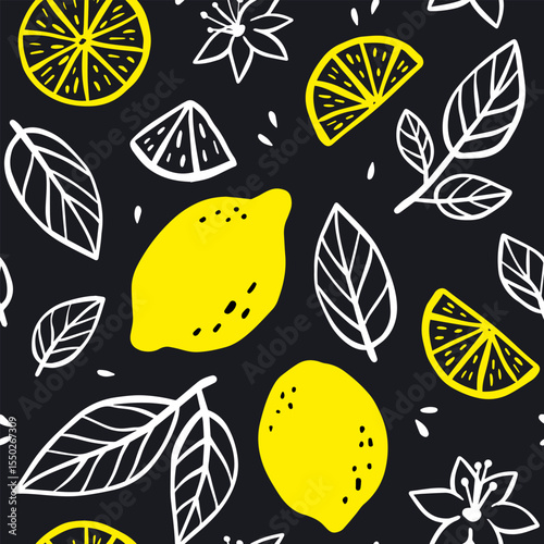 simple flat contrasty lemon seamless pattern, vector illustration.